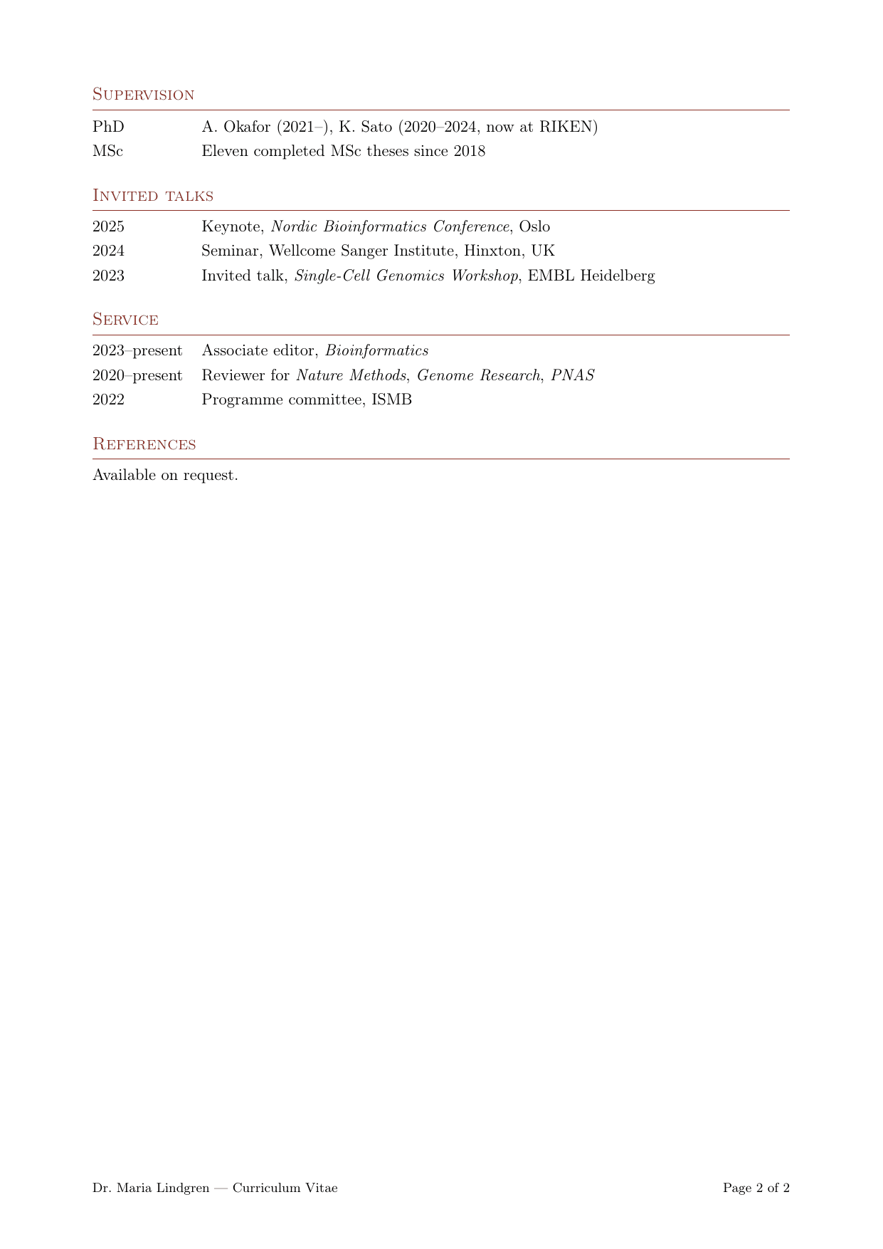 A content page from the Academic CV LaTeX template