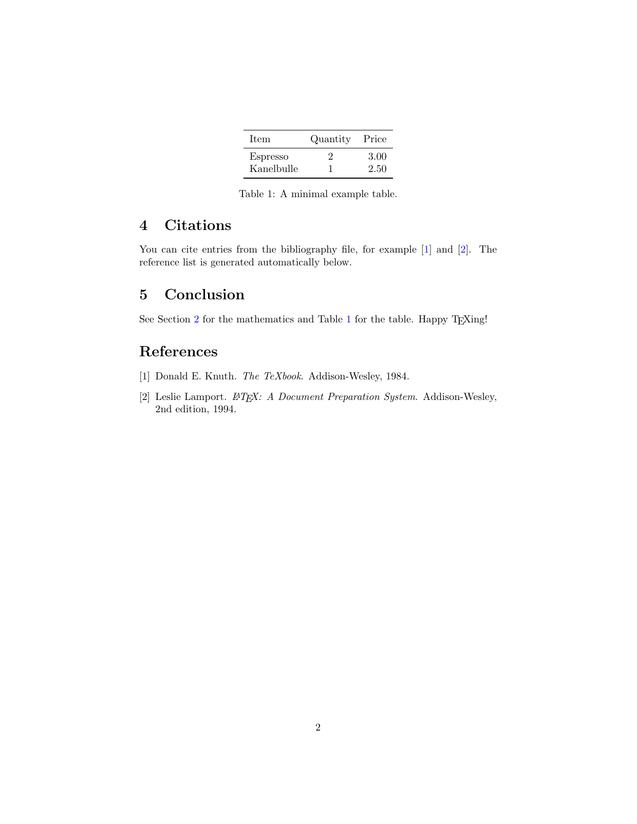 A content page from the Article with bibliography LaTeX template