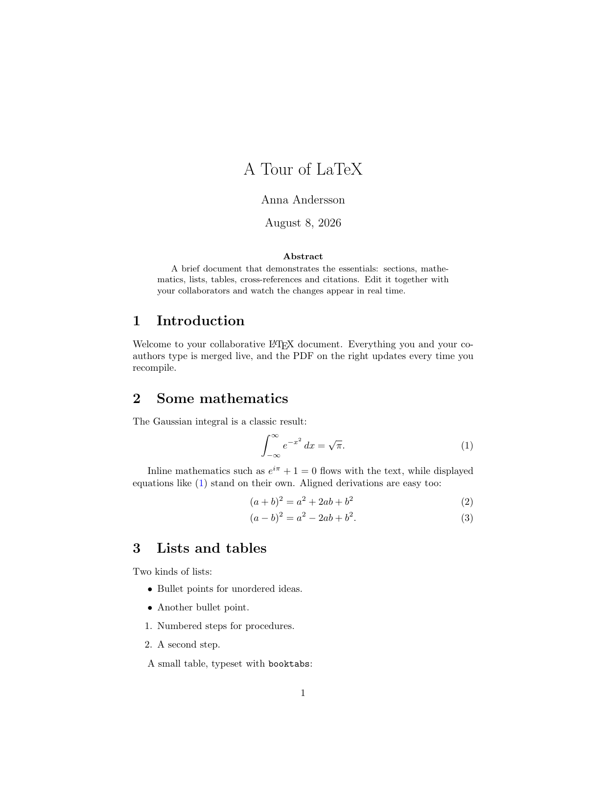 Compiled first page of the Article with bibliography LaTeX template