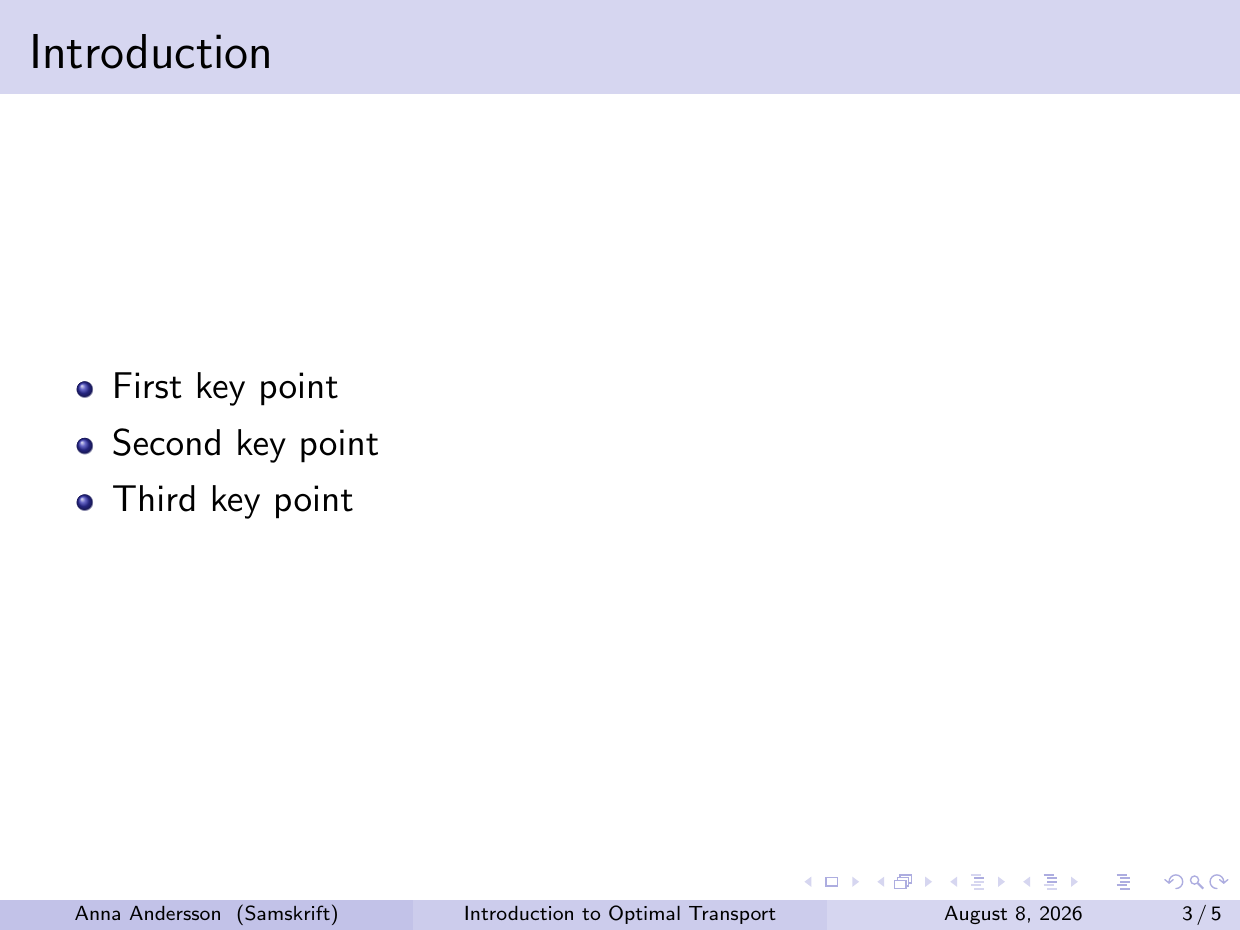 A content page from the Presentation (Beamer) LaTeX template