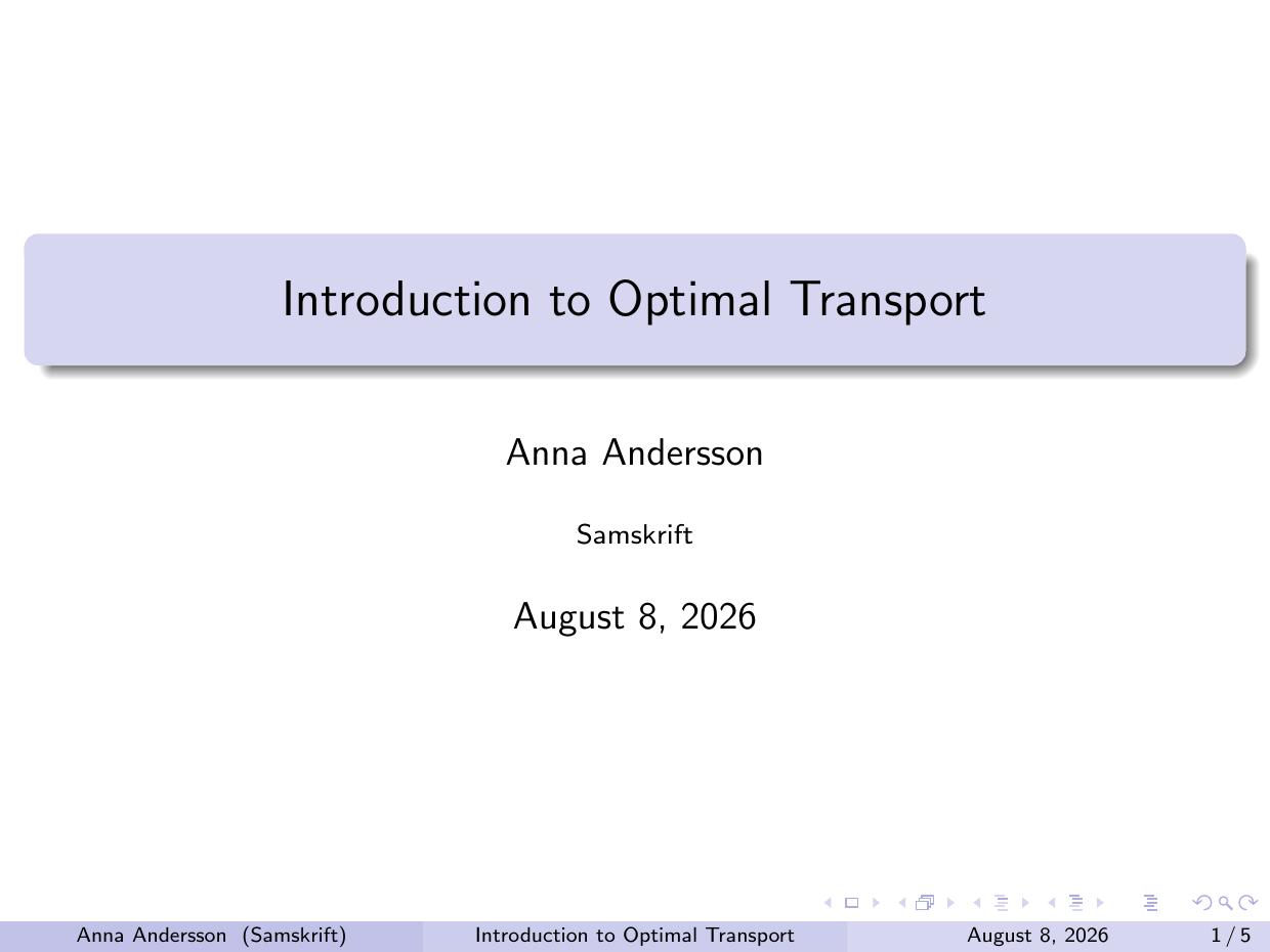 Compiled first page of the Presentation (Beamer) LaTeX template