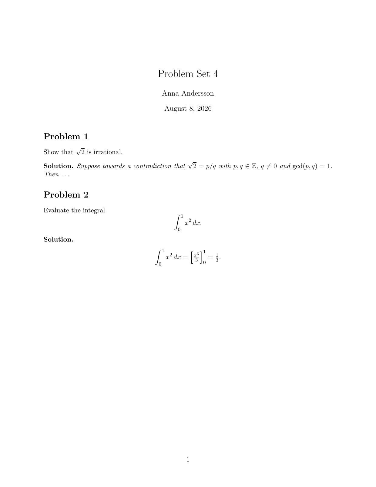 Compiled first page of the Homework / assignment LaTeX template