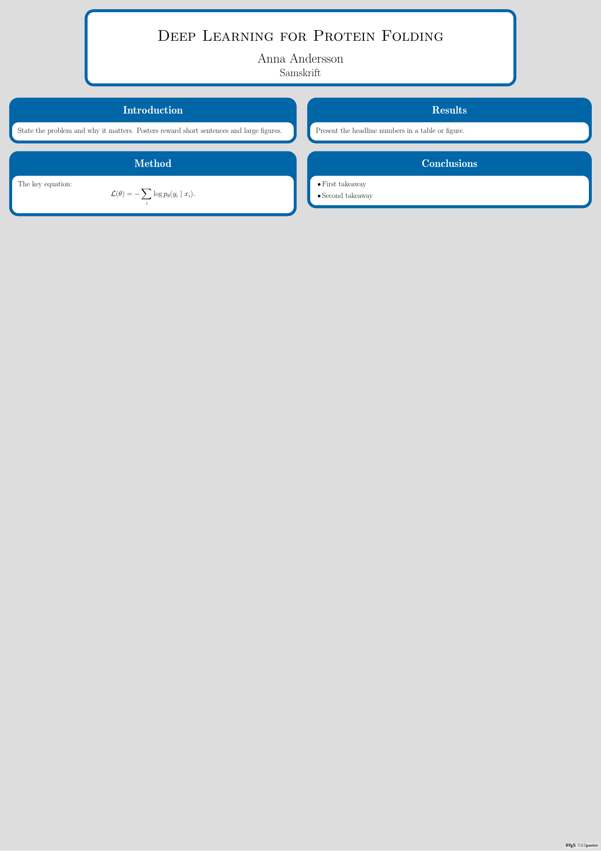 Compiled first page of the Scientific poster LaTeX template