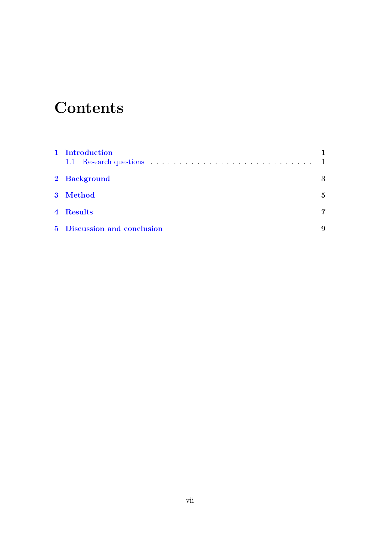 A content page from the Thesis / dissertation LaTeX template